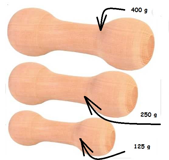 Dřevěná činka na aport - velikosti