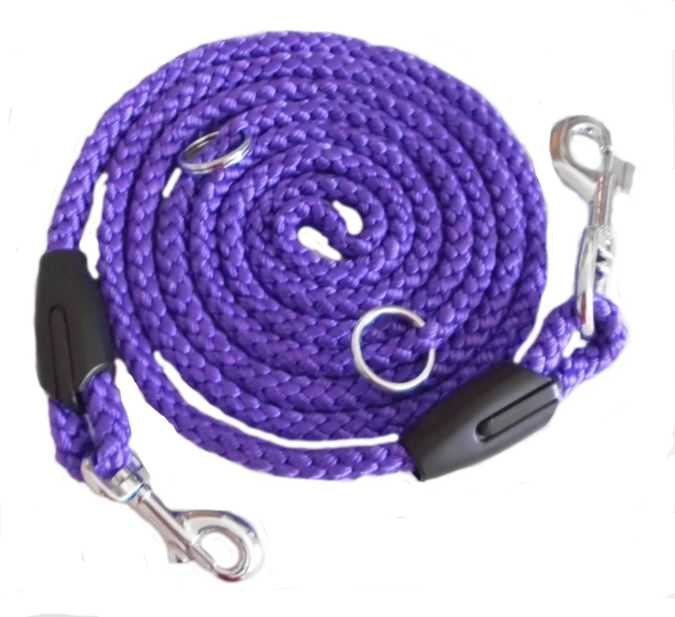 Vodítko přepínací 10 mm lano, fialové/ chrom, karabiny 6 a 9 cm, kalený kroužek