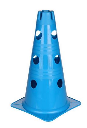 Kavalety - 6 modrých kuželů 38 cm se 3 patry otvorů, 3 tyčky 80 cm