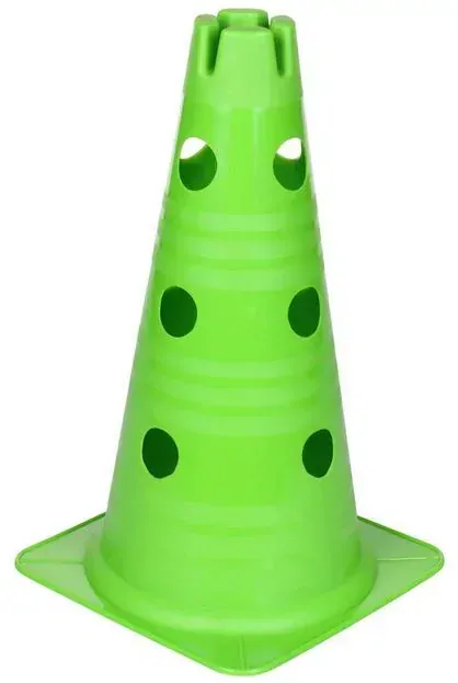 Kavalety - 6 kuželů v barvě zeleného jablka 30 cm se 3 patry otvorů, 3 tyčky 80 cm neonově žluté