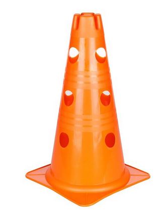 Kavalety - 6 oranžových kuželů 38 cm se 3 patry otvorů, 3 tyčky 80 cm neonově žluté