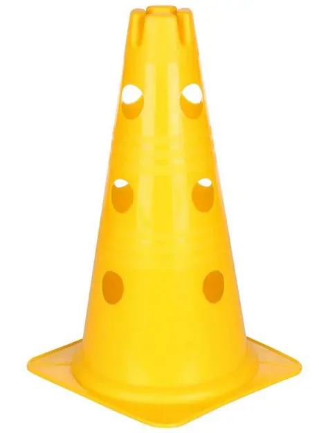 Kavalety - 6 kuželů v barvě žluté 30 cm se 3 patry otvorů, 3 tyčky 80 cm neonově žluté