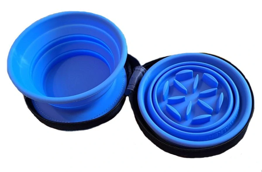 Silikonová cestovní dvojmiska SLOWFEEDER, 2x 0,6 litru - modrá