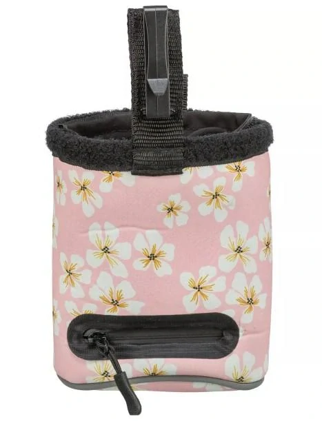 Twist Treat - neoprenový pamlskovník s chytrým zavíráním, 11 x 14 cm, růžový s květinkami