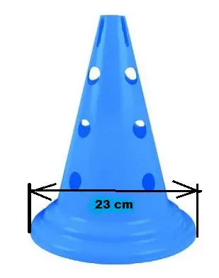 Kavalety - 6 kuželů v barvě modré 30 cm se 3 patry otvorů, 3 tyčky 80 cm žluté