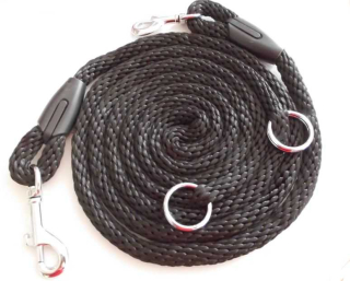 Vodítko přepínací 12 mm lano, černé/ chrom. karabiny 8 cm, plochý kroužek