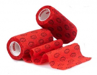 Elastické obinadlo-bandáž šíře 7,5 cm, délka 4,5 metru - smajlíky na červené