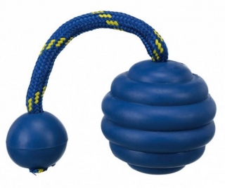 Gumový míček vlnitý na šňůrce 6,5 cm - modrý