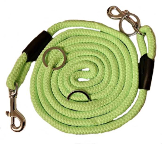 Vodítko přepínací 10 mm lano, světle zelené/ chrom, karabiny 7,5 cm, plochý kroužek