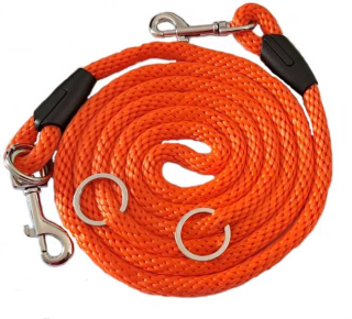 Vodítko přepínací 12 mm lano, oranžové/ chrom. karabiny 8cm, plochý kroužek