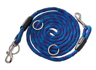 Vodítko přepínací 12 mm lano, modro-fialové/ chrom. karabiny 8cm, plochý kroužek