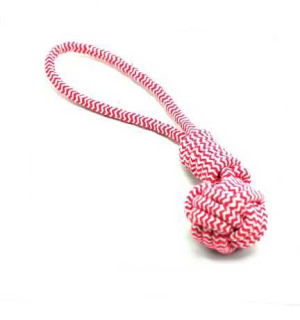 Tahadlo spletené z bavlněných lan do míčku - červené, 32 cm