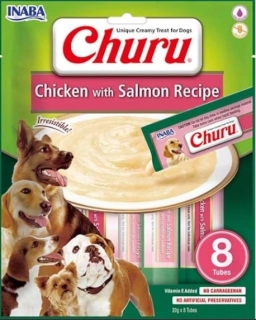 INABA CHURU - paštička z kuřete ochucená lososem, 8 kapsiček 20 g