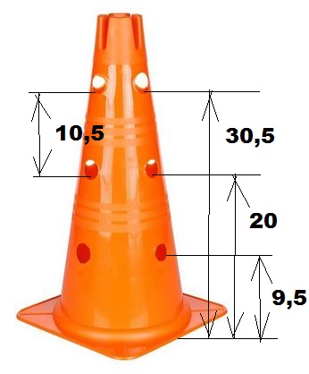 Kužel 38 cm - výšky otvorů